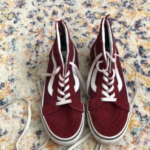 Burgundy suede high top vans